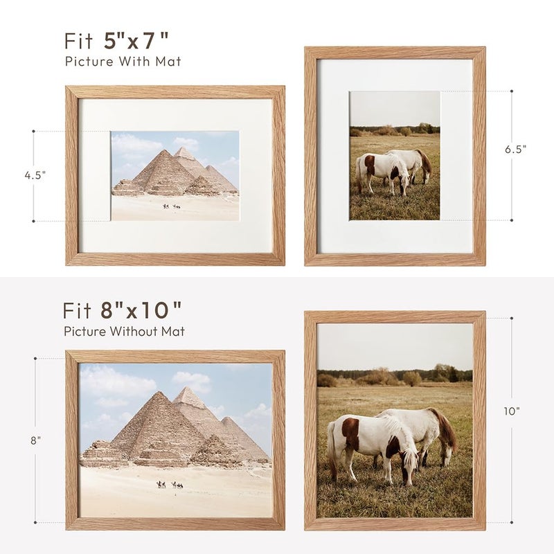 wallwisy 8x10 Picture Frame  Solid Oak Wood 8x10 Photo Frame with Mat to 5x7  10x8 Picture Frames for Wall and Tabletop Display  Natural Oak 8 x 10 Frame  Set of 1 - Image 3
